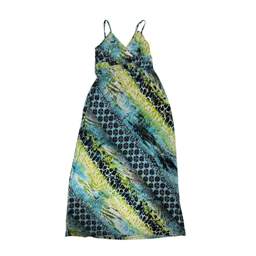 Y2K Lilly Lou Blue Green Abstract Print Maxi Dress Size Small